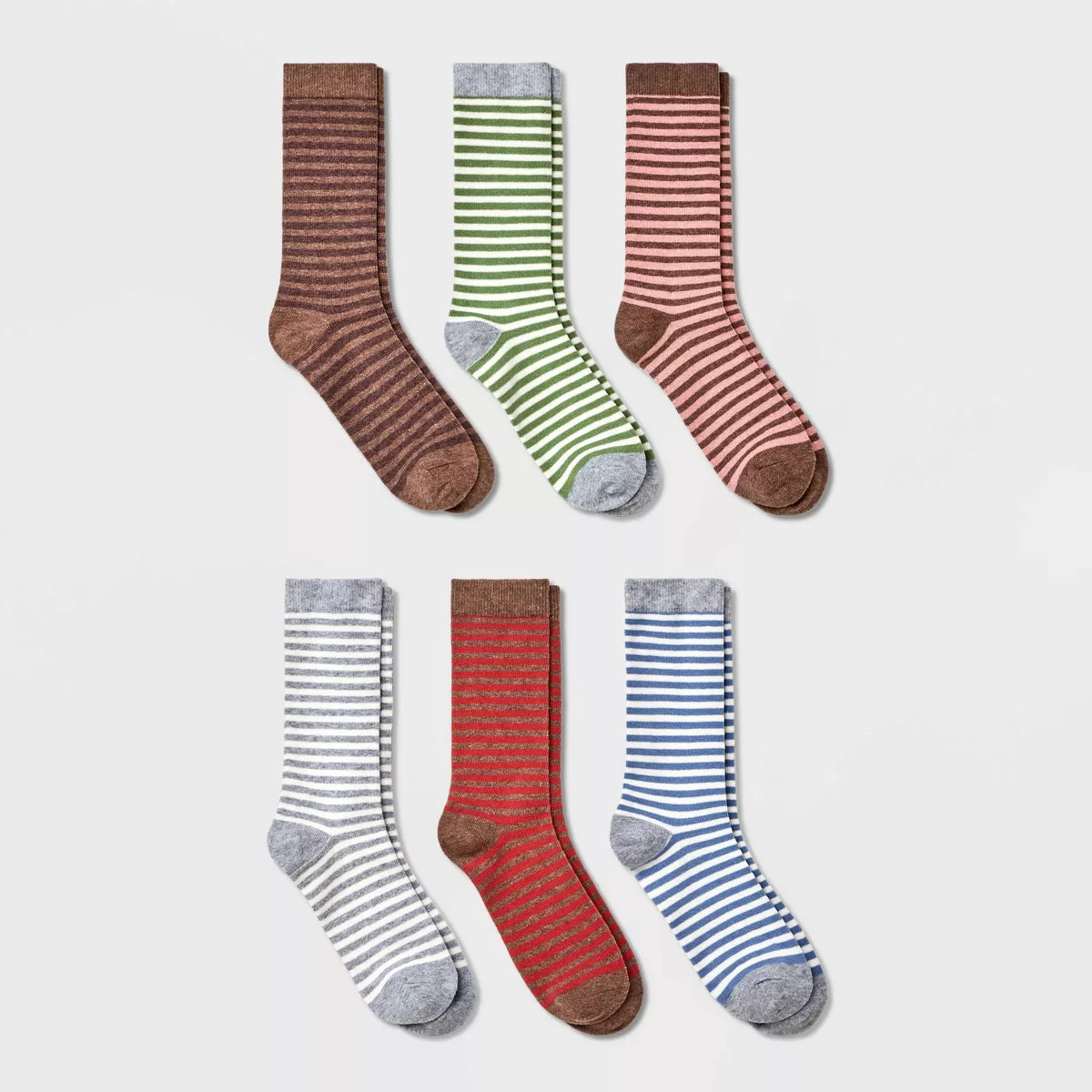 Women's Striped 6pk Crew Socks - A New Day™ Assorted Colors 4-10: Lightweight Knit Flat Seams | Target