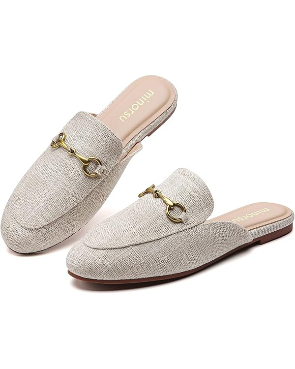 Minorsu Women's Black Animal Print Buckle Mules - Memory Foam Insole - Low Heel - Casual Mule Sho... | Amazon (US)