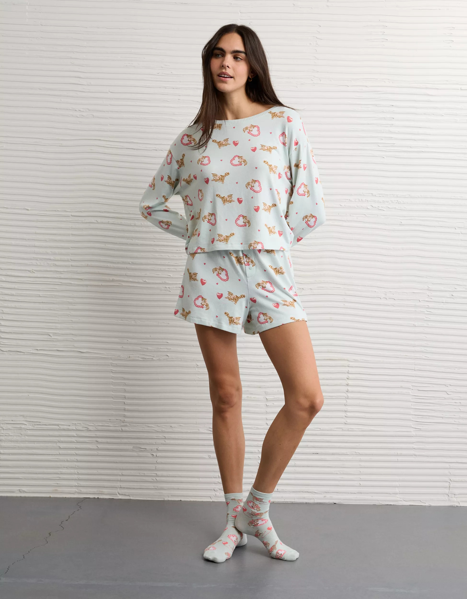 AE Luxe Plush Kitten PJ Set | American Eagle Outfitters (US & CA)