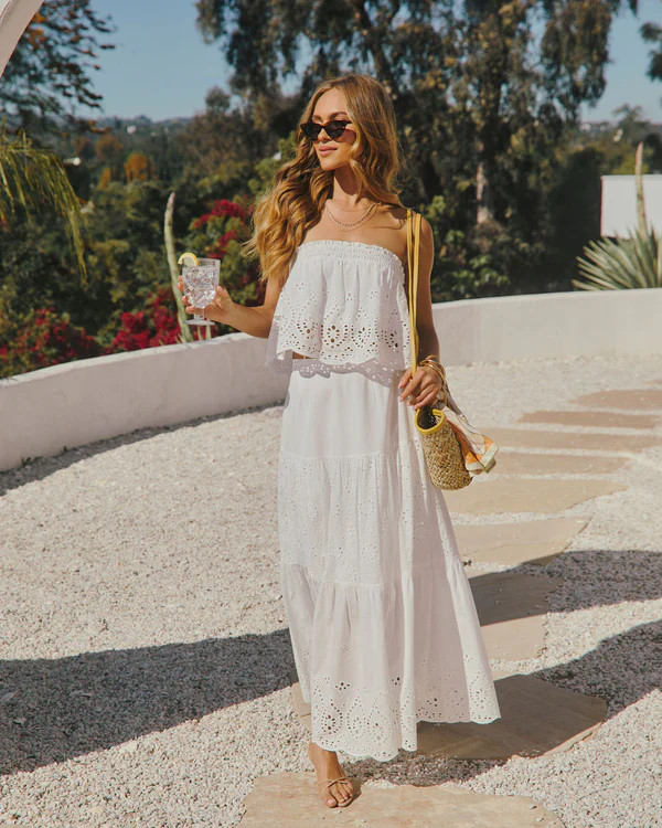 Santorini Breeze Eyelet Maxi Skirt | VICI