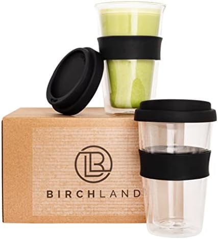 Double Wall Glass Coffee Cup with Lid, Insulated Coffee Tumbler, Reusable Travel Coffee Mug 14 oz... | Amazon (US)