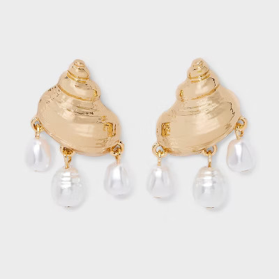 Pearl and Seashell Drop Earrings - A New Day™ Gold | Target