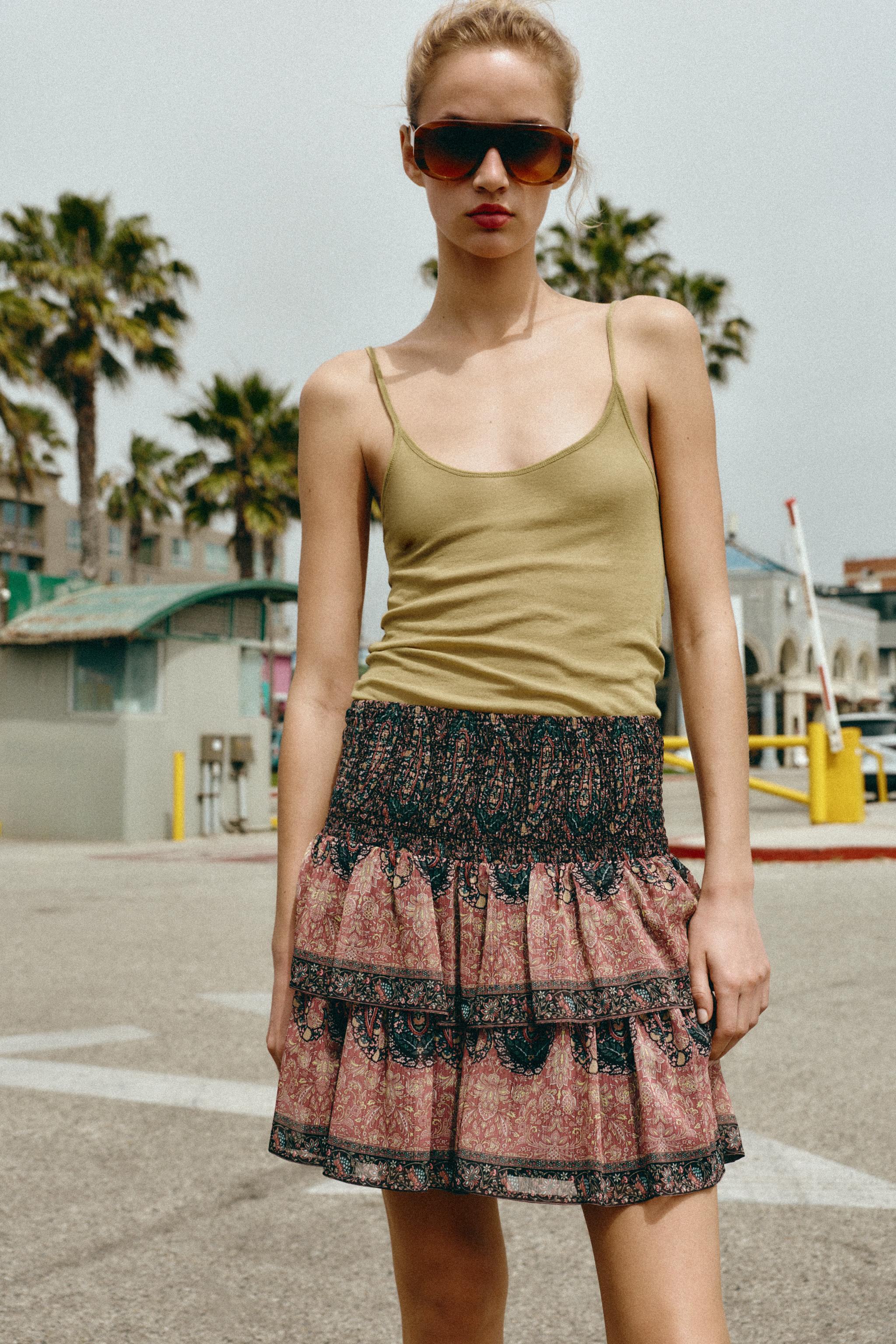 SMOCKED PRINTED MINI SKIRT | Zara UK