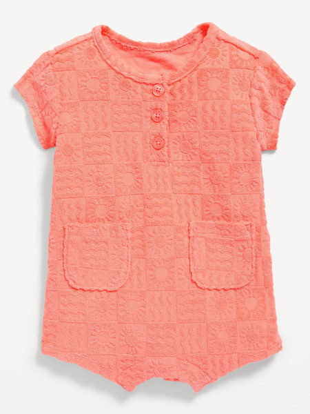 Textured-Terry Henley Pocket One-Piece Romper for Baby | Old Navy (US)