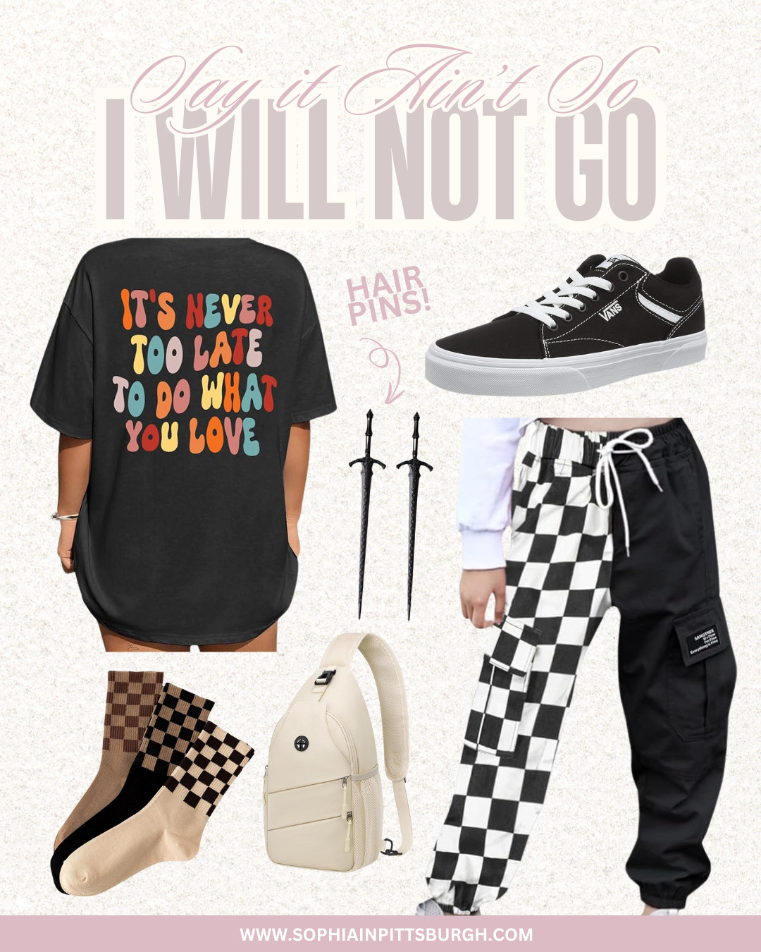 Say it ain’t so… I will not go (to the office ... ever again) 🖤 This outfit is comfy enough to lounge but still feels like a full look. Checkered pants, a tee with something to say, and dagger hair clips because ✨I can✨.
 

 #LTKStyleTip #LTKShoeCrush