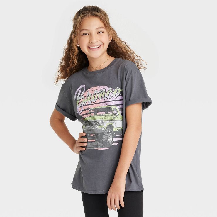 Girls' Bronco Oversized Graphic T-Shirt - art class™ Gray | Target