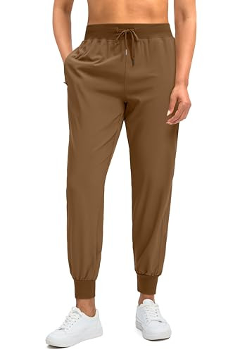 Soothfeel Women's Joggers with Zipper Pockets Lightweight Running Gym Travel Casual Workout Athletic Joggers Pants for Women Brown | Amazon (US)
