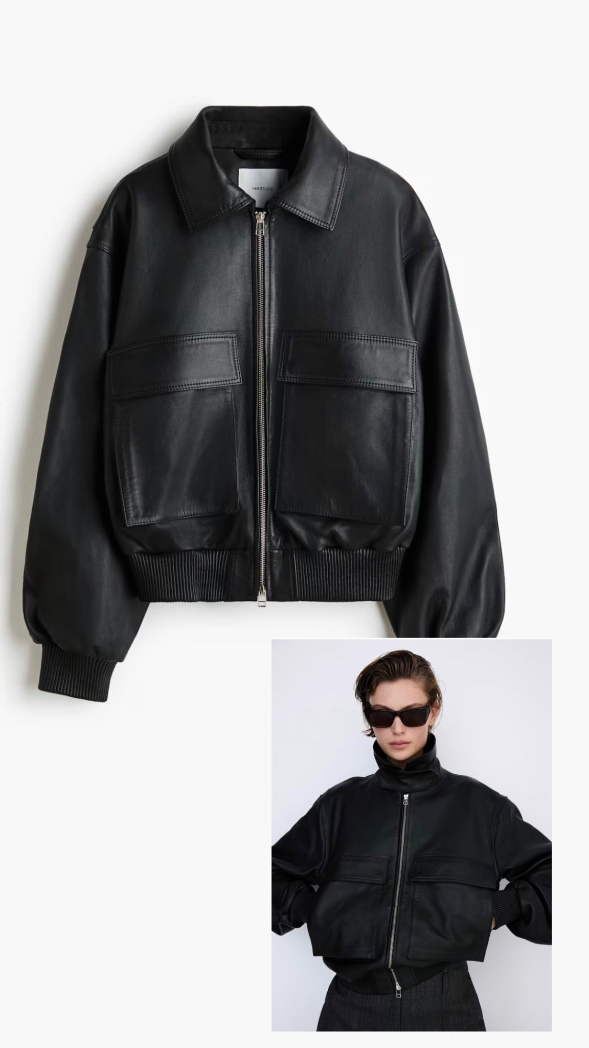 Love this leather jacket with the adjustable high neck collar 👏