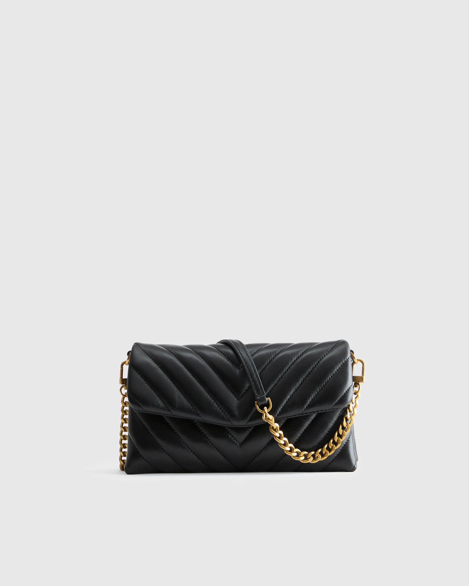 Italian Leather Quilted Wallet Crossbody in Black/Gold | Quince