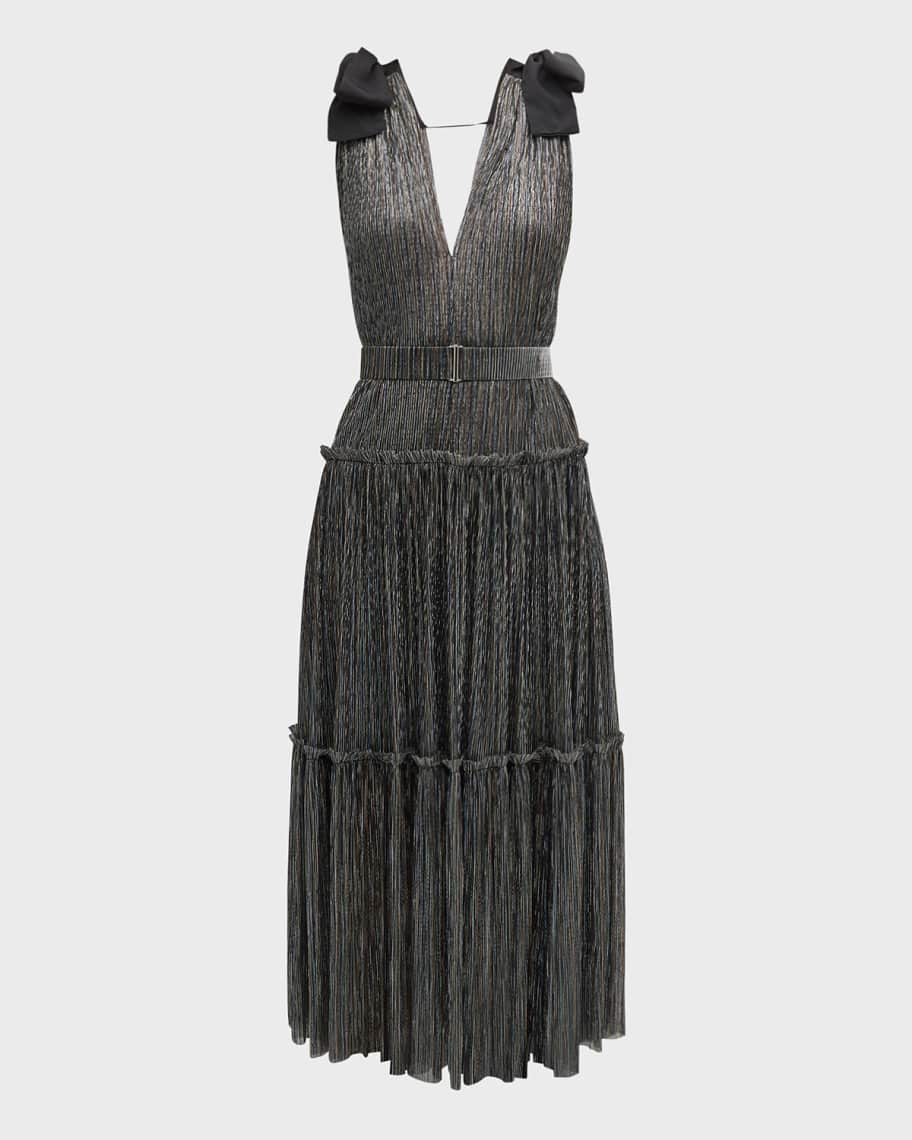 Sabina Musayev Ray Tiered Satin Dress with Bows | Neiman Marcus