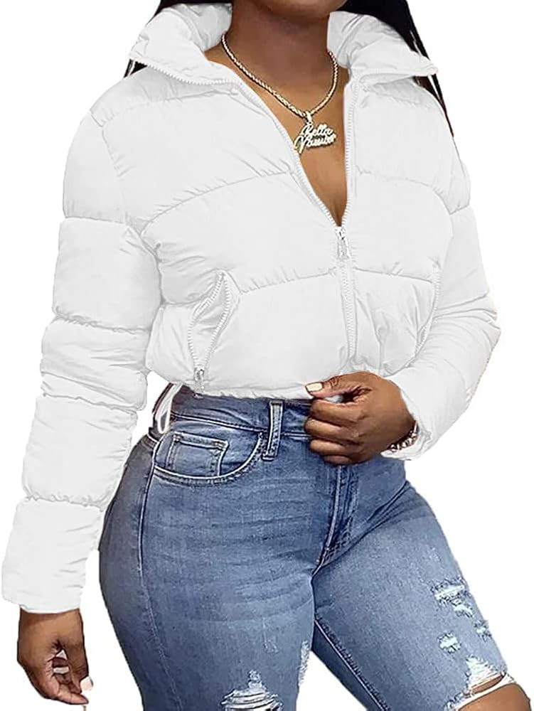 Ebifin Womens Cropped Lightweight Quilted Jackets Full Zipper Warm Coats Winter Stand Collar Draw... | Amazon (US)