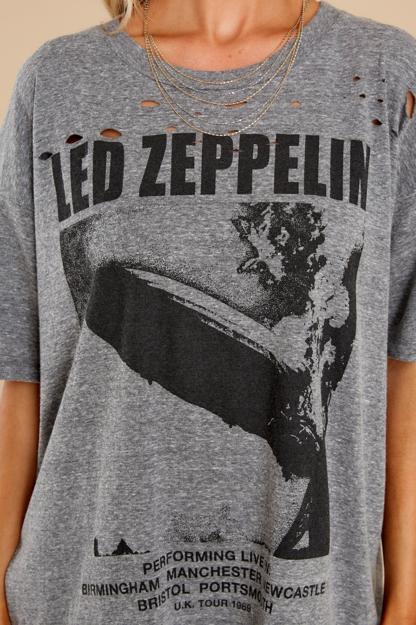 Led Zeppelin Blimp 1969 Heather Grey Merch Tee | Red Dress 