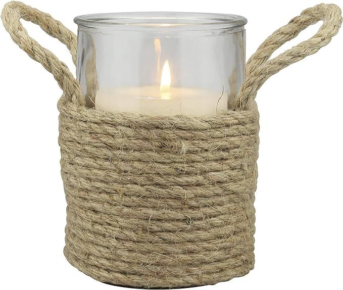 Stonebriar Nautical Rope Wrapped Pillar Candle Holder with Rope Handles, Coastal Home Decor, Deco... | Amazon (US)