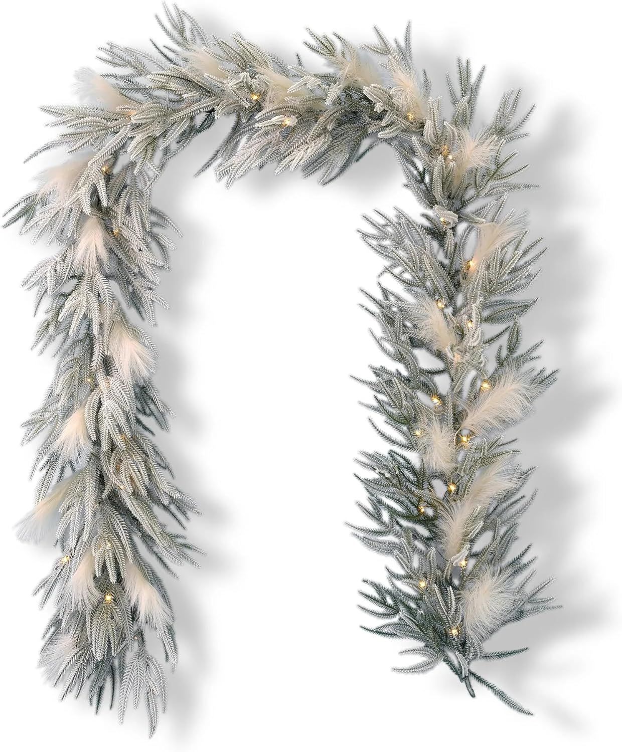 Pine and Pampas Flocked 9' Garland with LED Lights | Indoor or Covered Outdoor | Fire-Resistant a... | Amazon (US)