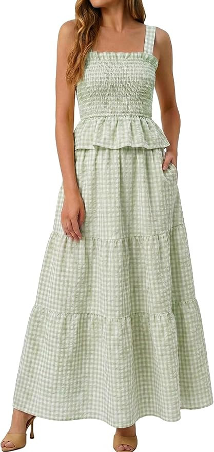 Glamaker Womens 2 Piece Skirt Sets Summer Gingham Plaid Tank Tops Maxi Skirt Casual Travel Vacati... | Amazon (US)