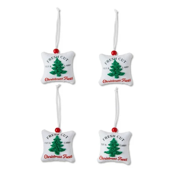 White Fresh Cut Christmas Trees Mini Pillow Ornaments, 2", 4 Count, by Holiday Time | Walmart (US)