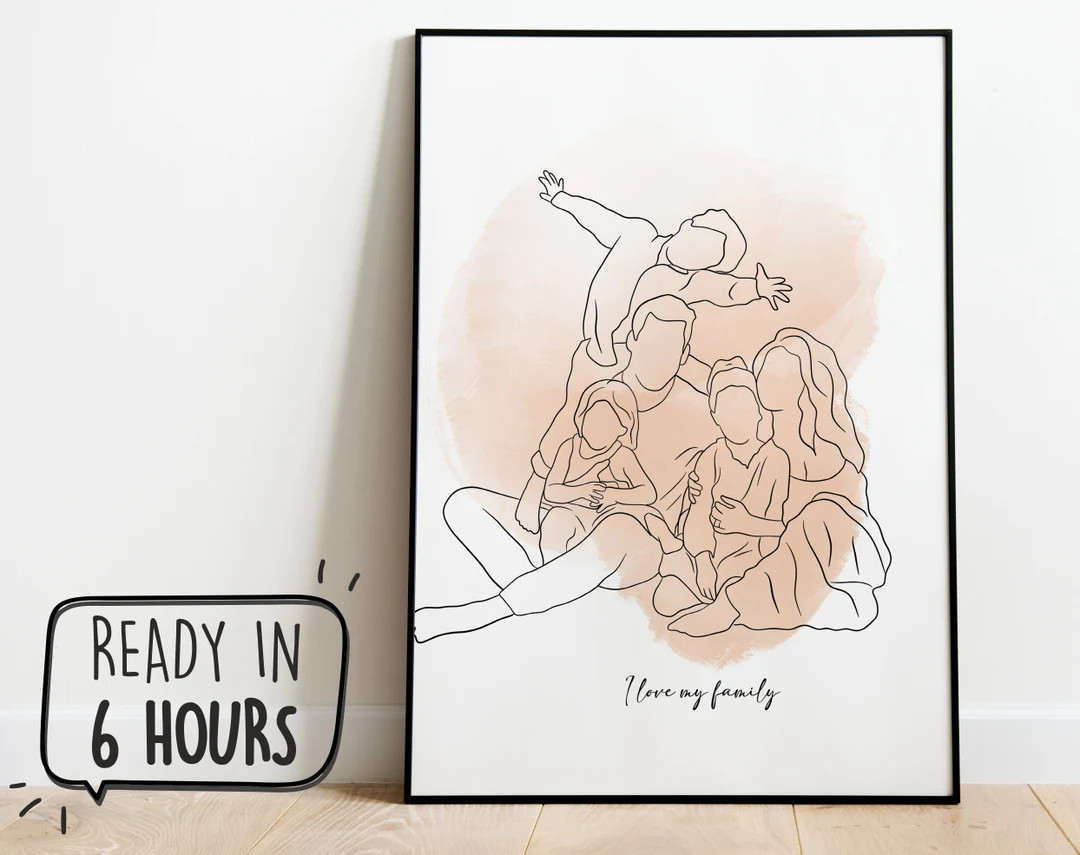 Custom Line Drawing Custom Family Drawing From Photo, Christmas Gift, Personalized Family Portrai... | Etsy (US)