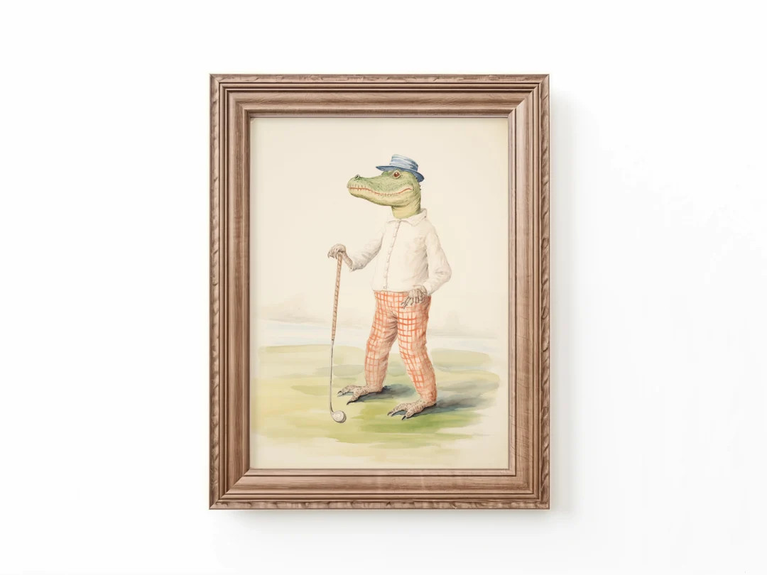 Alligator Playing Golf Art Print, Nursery Prints Neutral, Nursery Golf Theme Decor by Bespoke Lit... | Etsy (US)