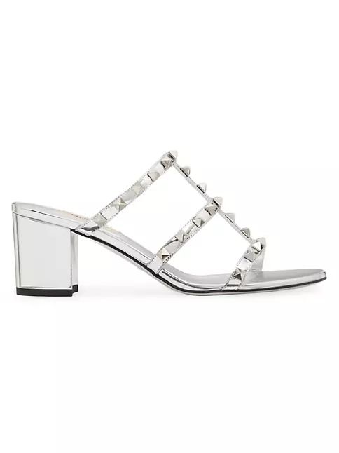 Rockstud Mirror-Effect Slide Sandals | Saks Fifth Avenue