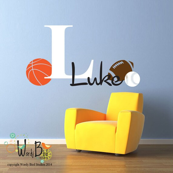 Monogram Decal Personalized Boys Nursery Decor with Sports Theme - Baseball, Basketball, Football... | Etsy (US)