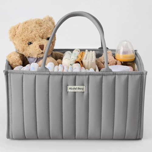 Blissful Diary Baby Diaper Caddy Organizer, Stylish Storage Basket for Newborn Essentials and Diaper Station, Gift for Baby Shower and Registry Must-Have, Light Gray | Amazon (US)