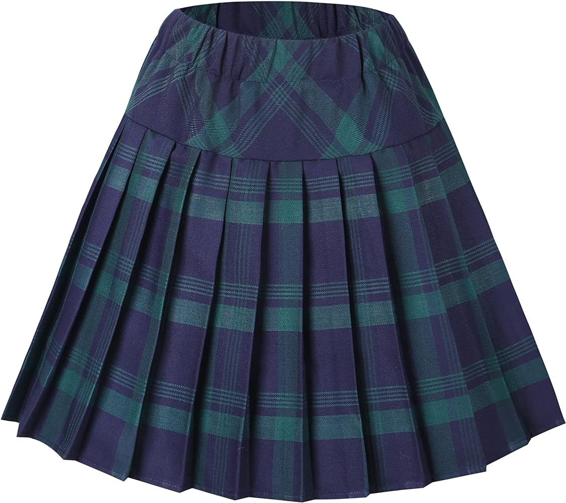 Women's Elastic Waist Plaid Pleated Skirt Tartan Skater School Uniform Mini Skirts | Amazon (US)