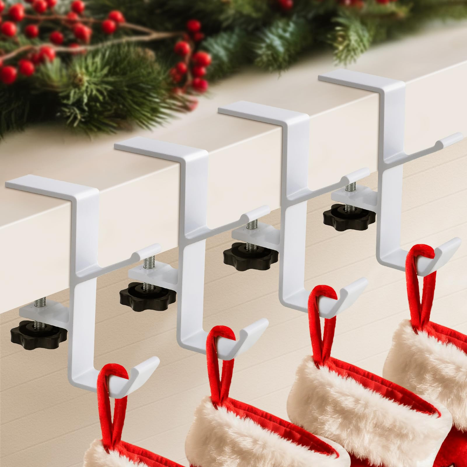 4 Pack Stocking Holders for Mantle for Christmas Decorations,2 in 1 Mantle Garland Holder for Han... | Amazon (US)