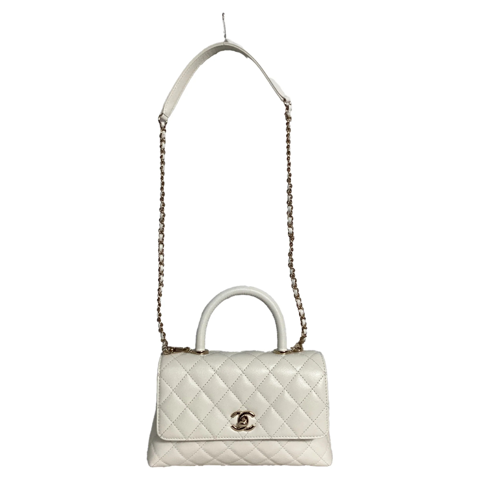 Chanel Classic Mini Coco Handle Bag in White Leather | Shop Simon