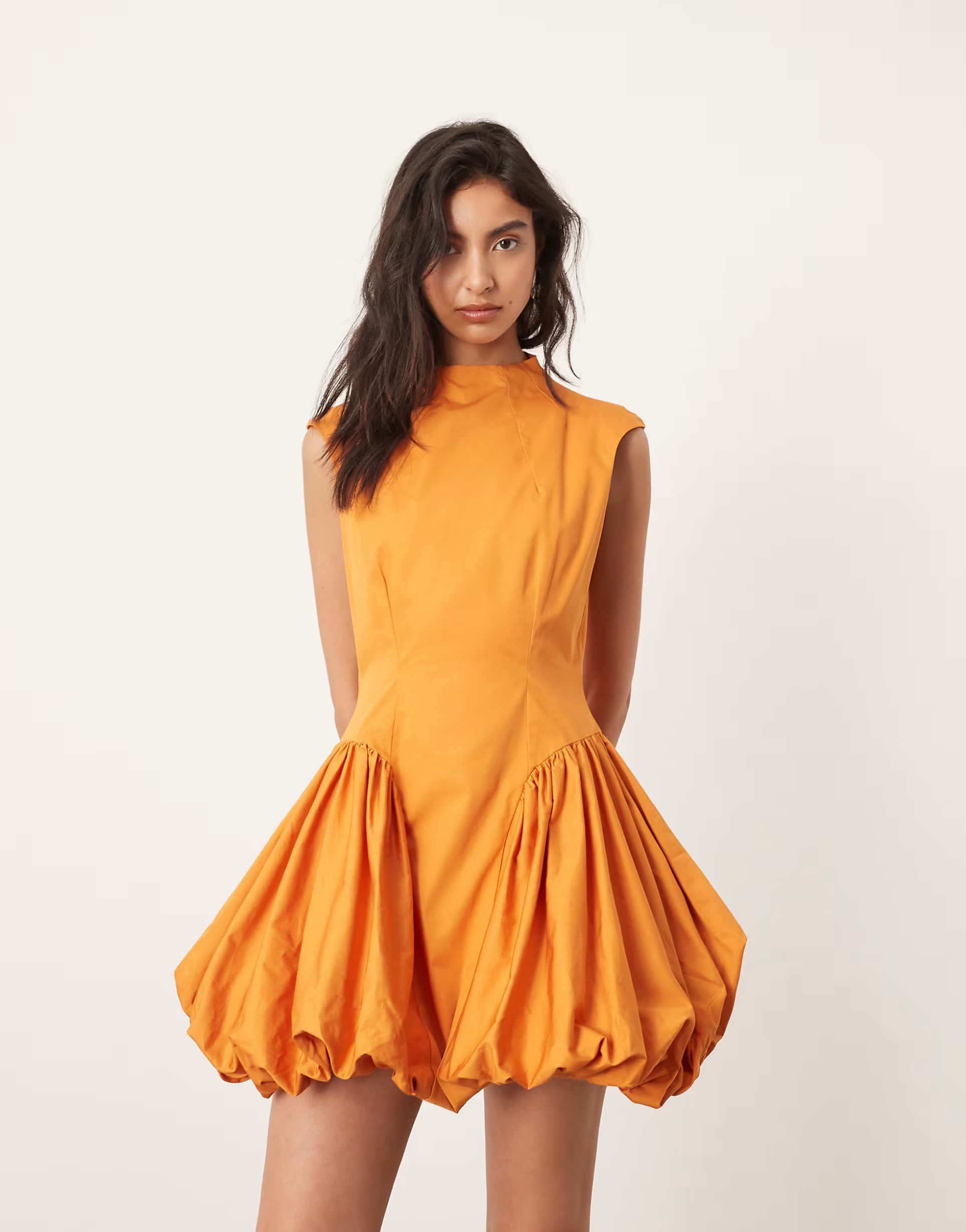 ASOS EDITION high neck drop waist puffball mini dress in mango orange  | ASOS | ASOS (Global)