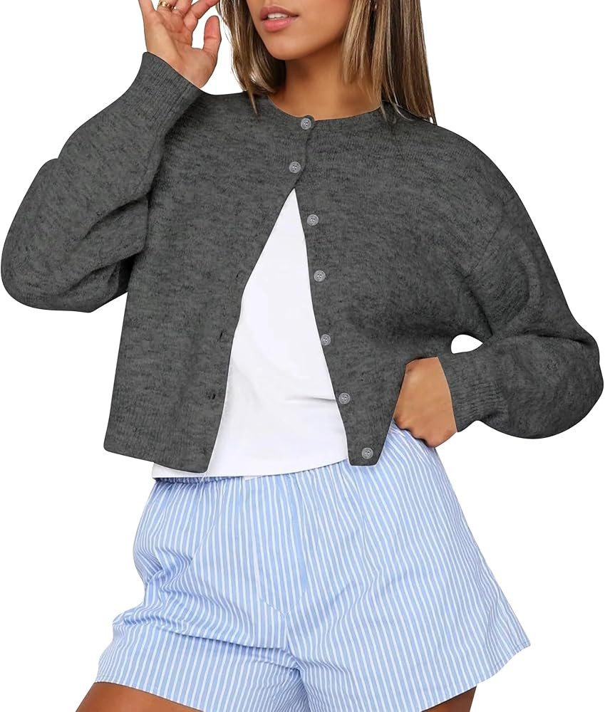 Cioatin Women Y2K Open Front Button Down Crop Sweater Cardigan Long Sleeve Lightweight Knit Pullo... | Amazon (US)