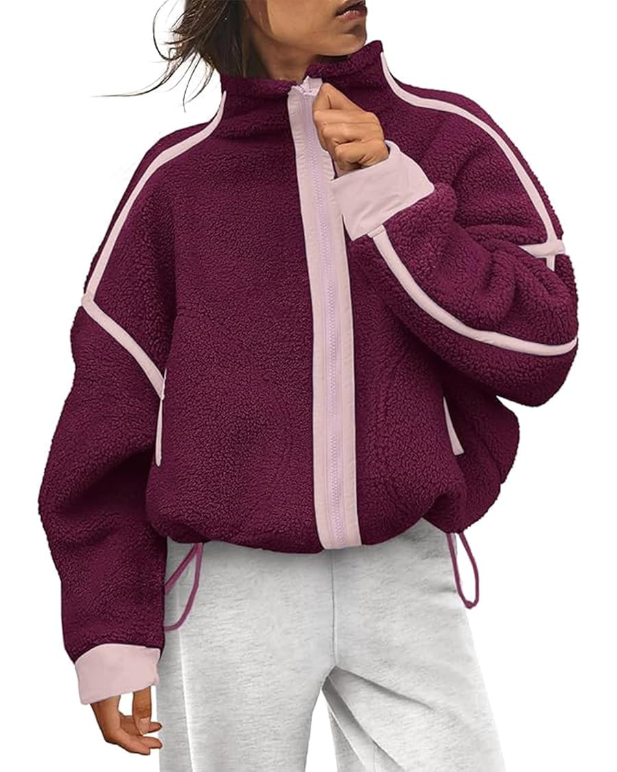 Women Fleece Jacket Zip Up Fuzzy Sherpa Jackets Long Sleeve Winter Outerwear Casual Daily Chilly ... | Amazon (US)