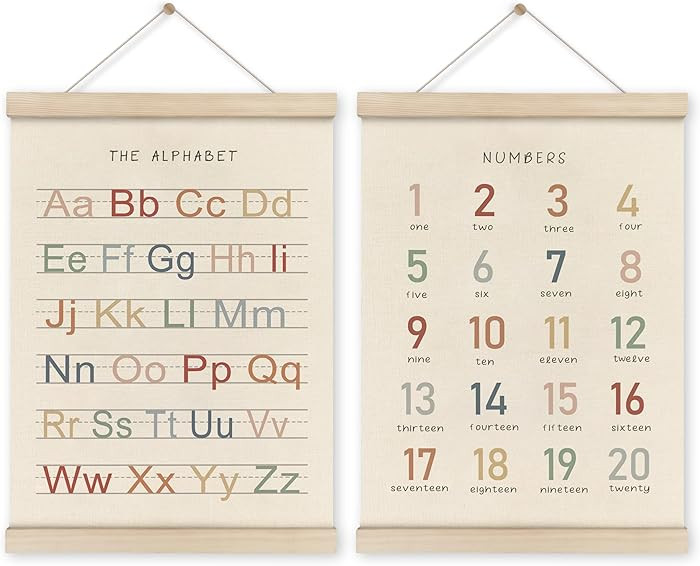 HRQKO Alphabet Numbers Poster Hanger Frame Set of 2, Nursery Wall Decor, ABC Banner Poster Wall A... | Amazon (US)