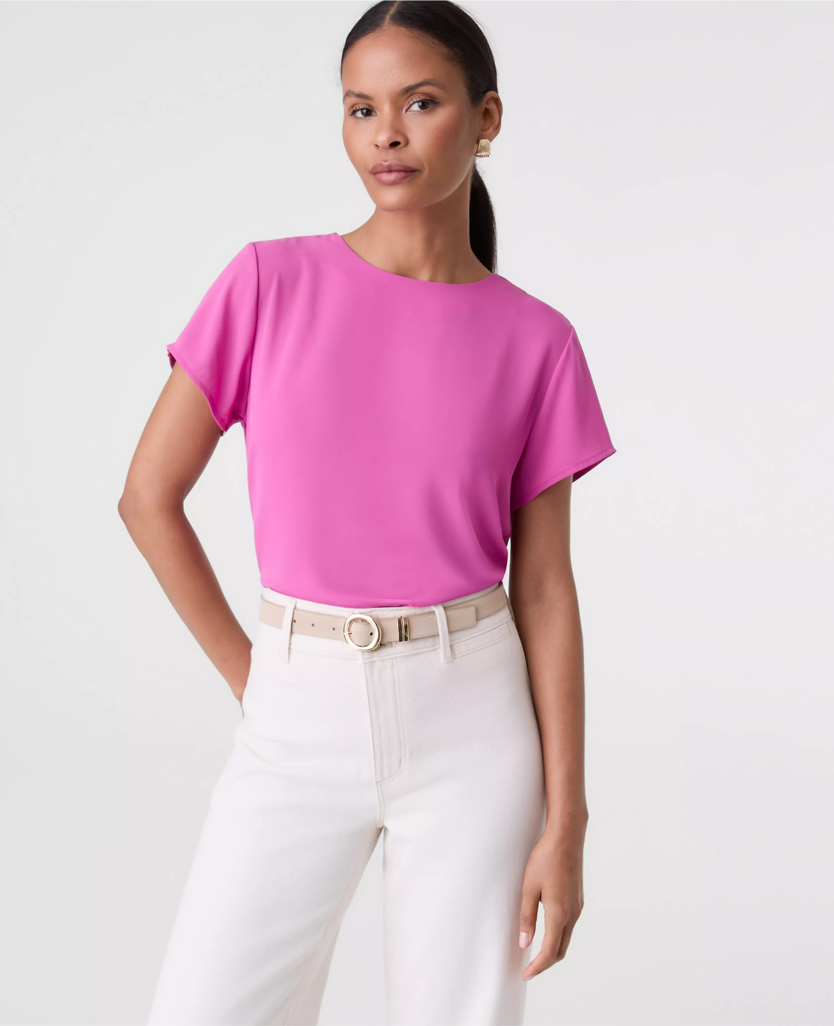 Mixed Media Crew Neck Tee | Ann Taylor