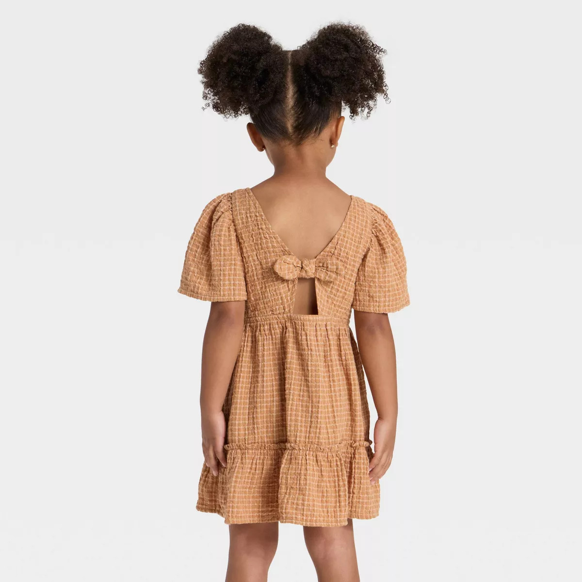 Toddler Girls' Short Sleeve Windowpane Dress - Cat & Jack™ Brown | Target