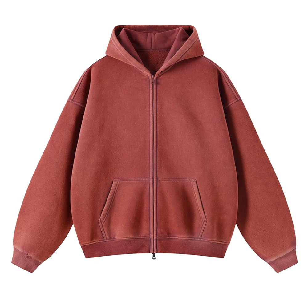 Womens Fleece Hoodies Sweatshirt Double Zip Up Oversized Acid Wash Cotton Hoodies Vintage Winter ... | Amazon (US)