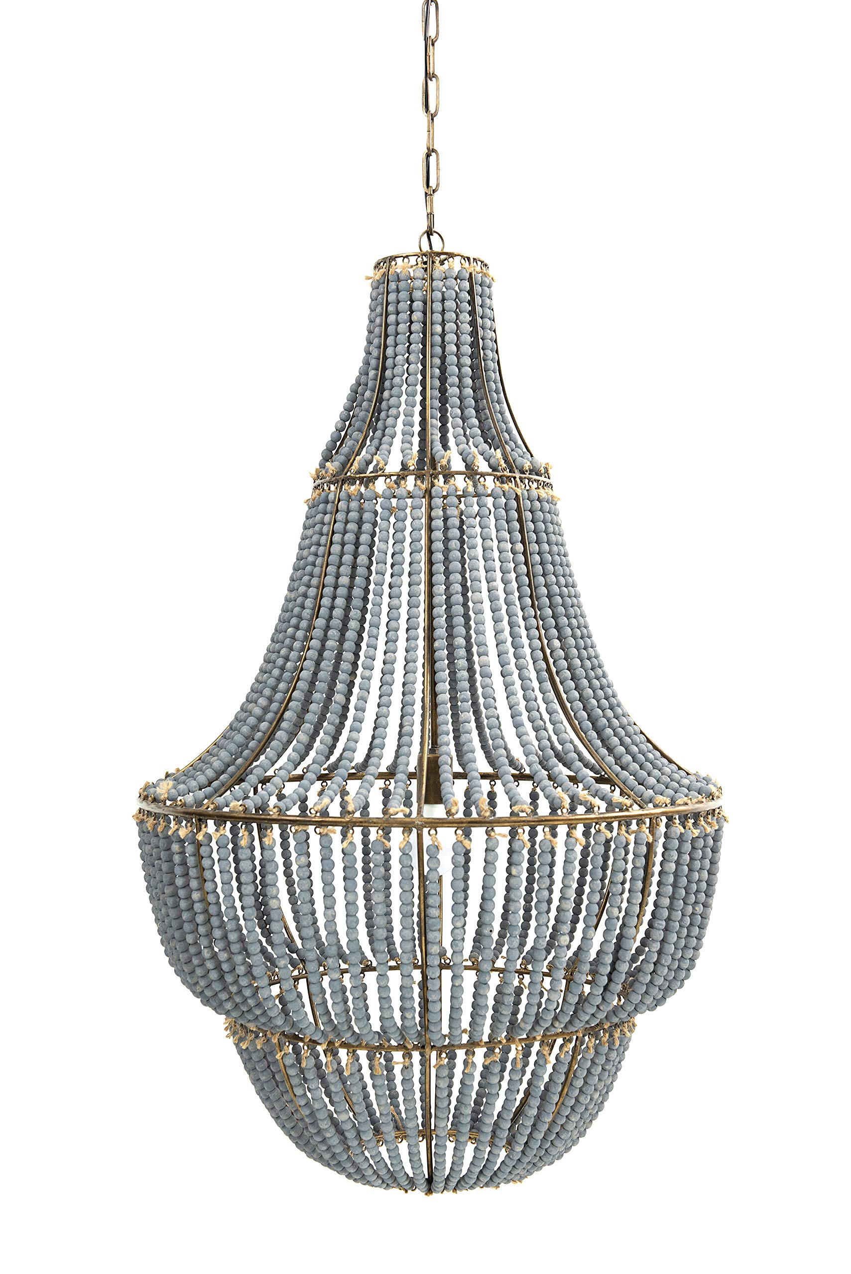 Creative Co-Op Metal and Draped Wood Bead Chandelier, Light Blue/Grey | Amazon (US)