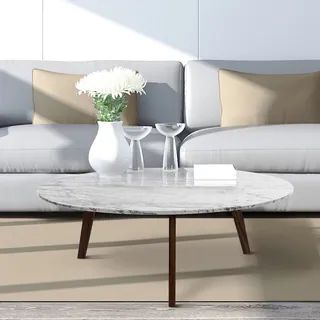 Carson Carrington Tangeberg 31-inch Round Marble Coffee Table with Walnut Legs | Bed Bath & Beyond