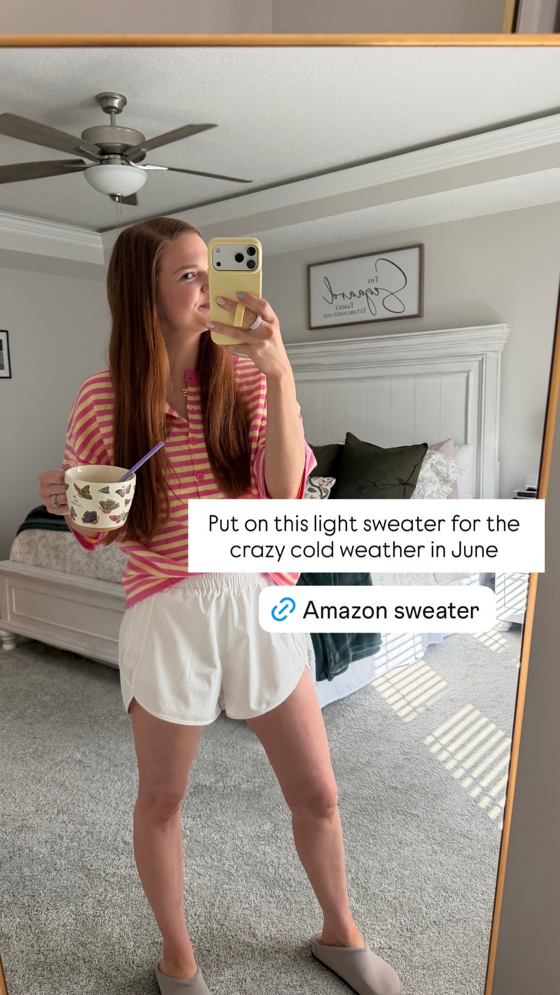 Put on this light sweater for the crazy cold weather in June