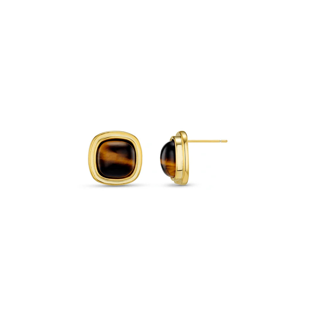Semi-Precious Tiger's Eye Square Stud Earrings | Orelia