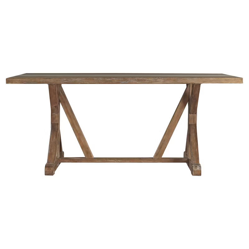 Camilla Farmhouse Concrete Inlaid Trestle Dining Table Vintage Pine - Inspire Q | Target