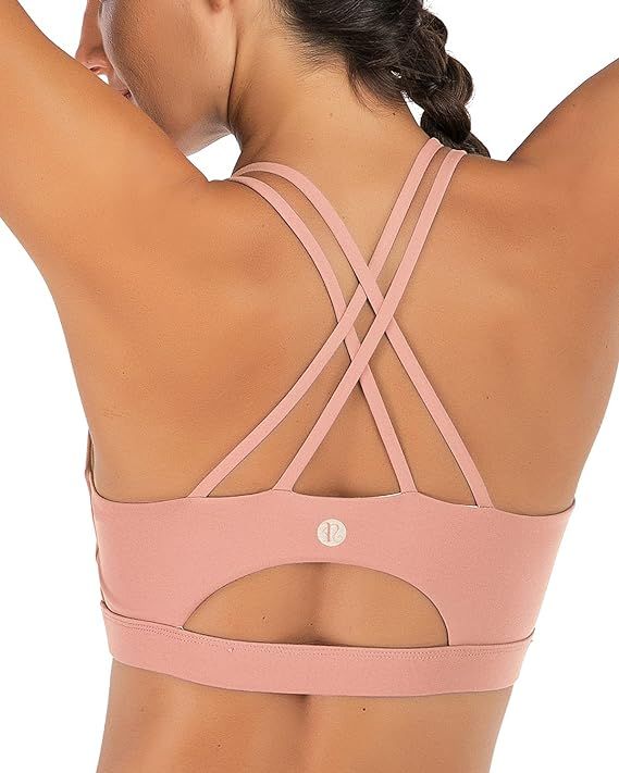 RUNNING GIRL Strappy Sports Bra for Women, Sexy Crisscross Back Medium Support Yoga Bra with Remo... | Amazon (US)