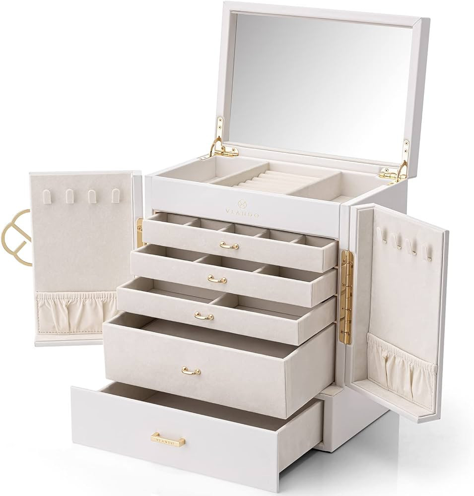 Vlando Large Jewelry Box, 6 Tier Jewelry Boxes & Organizers, Mirror Jewelry Storage Case with 5 D... | Amazon (US)