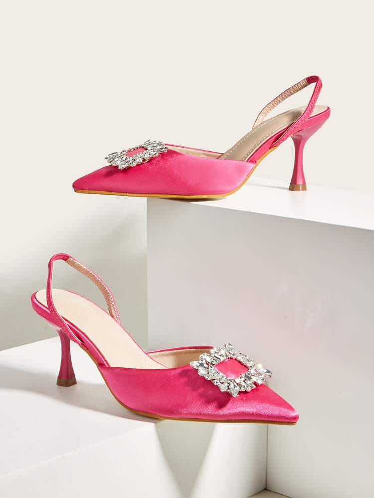 Rhinestone Detail Stiletto Heeled Slingback Pumps | SHEIN