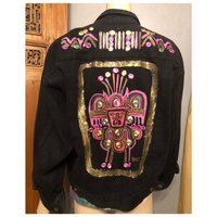 Awesome Vintage 80S Uniquely Herta Painted & Signed Work Of Art On Upcycled Black Denim Jacket/Large | Etsy (US)