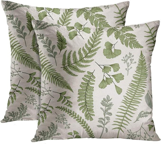 Golee Set of 2 Throw Pillow Cover Green Leaf Floral in Vintage Style Leaves and Herbs Boxwood See... | Amazon (US)