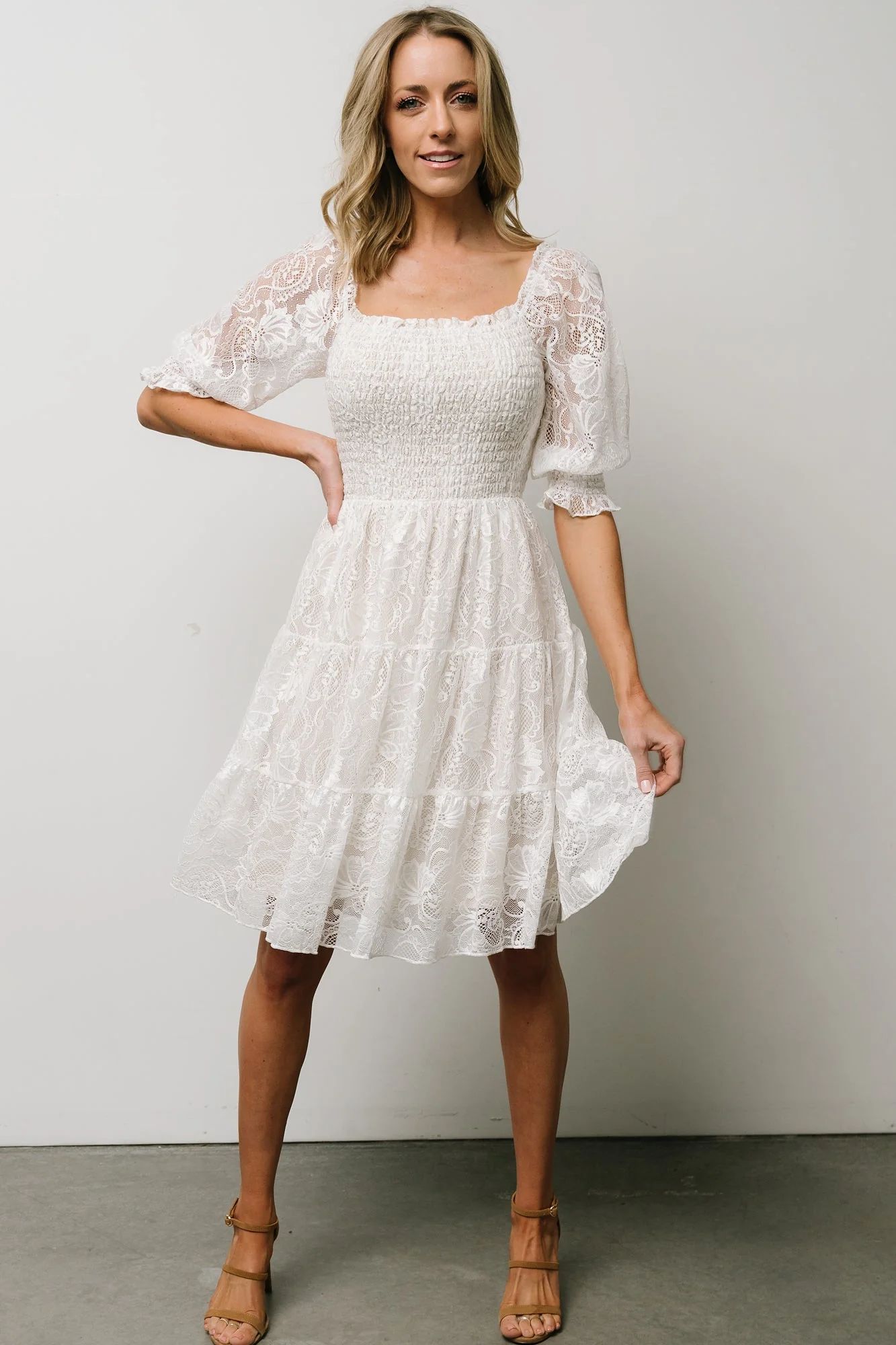 Tate Smocked Lace Short Dress | Off White | Baltic Born