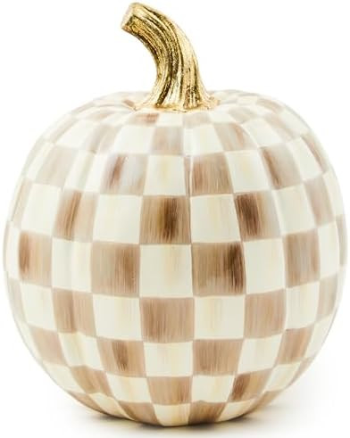 MACKENZIE-CHILDS Small Pumpkin, Resin Halloween Home Decor, Brown-and-White Mocha Check | Amazon (US)
