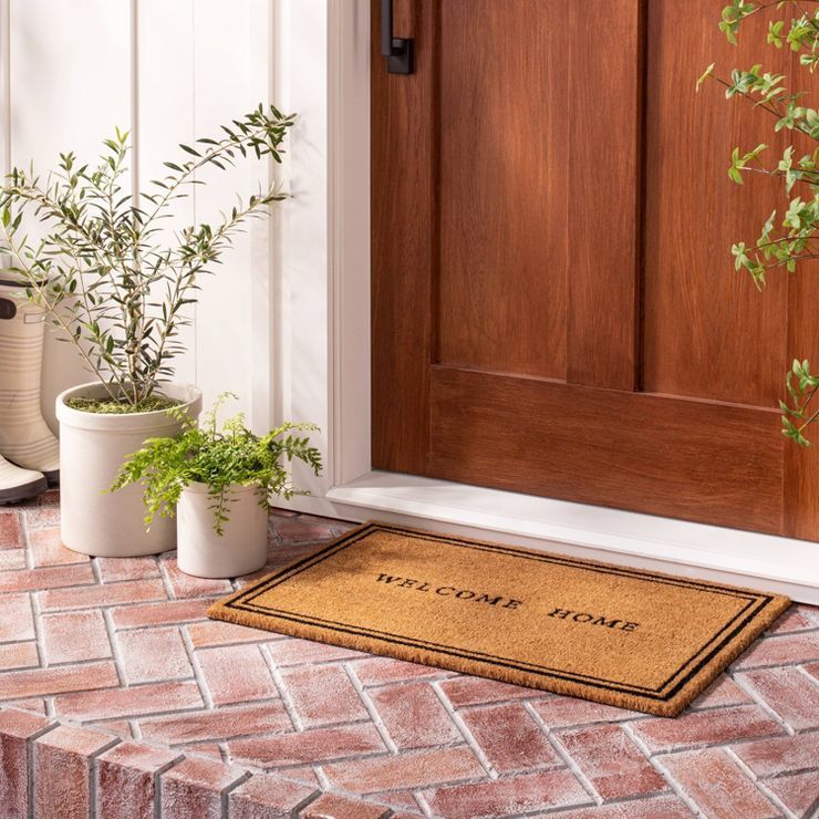 Welcome Home Coir Doormat Tan/Black - Hearth & Hand™ with Magnolia | Target