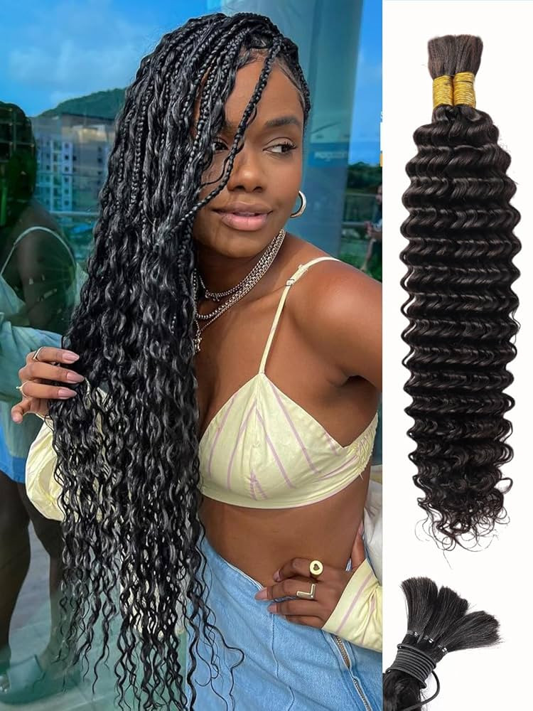 Human Braiding Hair 100g 16 Inch Deep Water Wave Bulk Human Hair for Braiding No Weft Bundle 10A ... | Amazon (US)