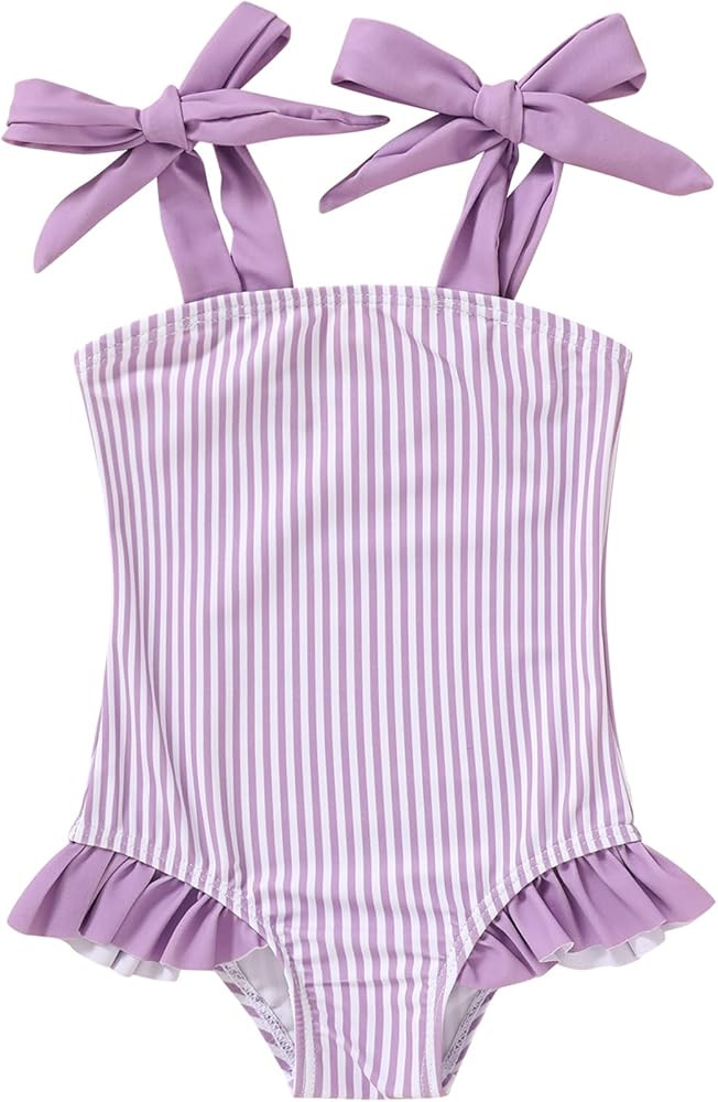 YOUNGER TREE Toddler Swimsuit Girl Color Block Stripe One-Piece Swimwear Baby Girl Bathing Suits | Amazon (US)